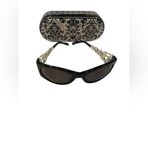 BRIGHTON Retired RIPTIDE Handmade Black Sunglasses Silver Scrolling & Crystals